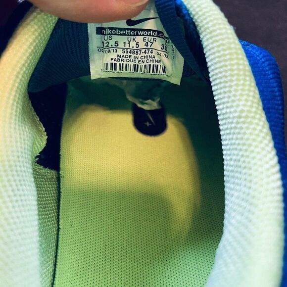 Excellent NIKE Flyknit Lunar 1 Royal Blue Yellow 12.5 US 47.5 EUR - Picture 9 of 11